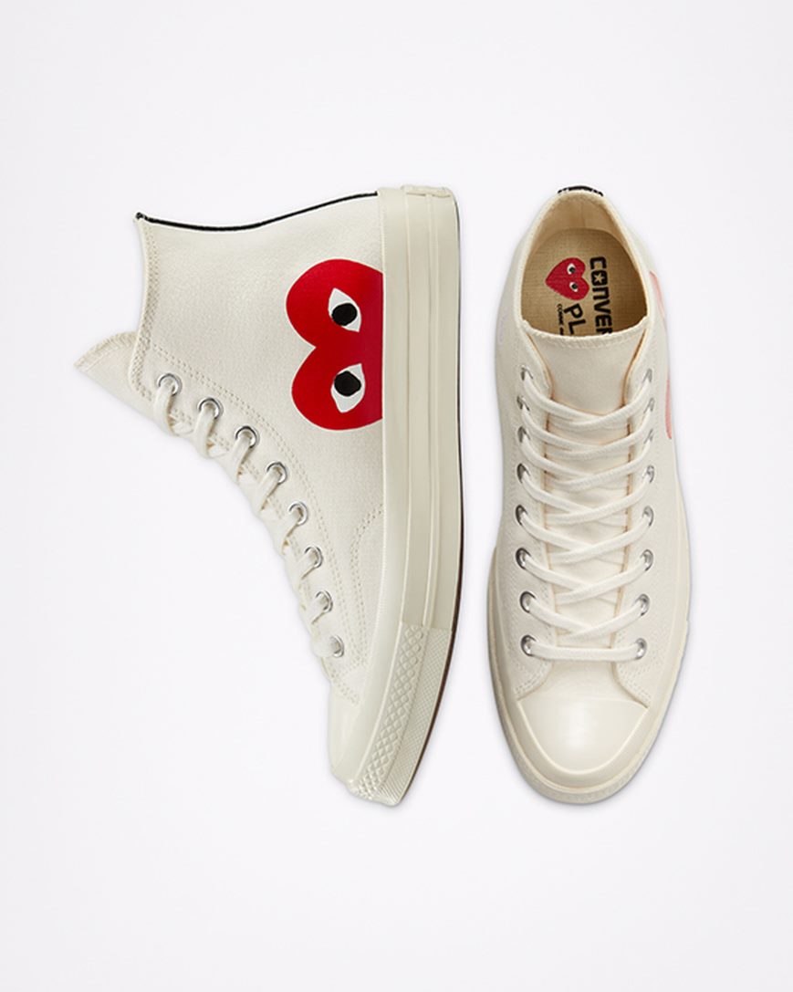 Tenisi Inalti Barbati Converse x Comme des Garçons PLAY Chuck 70 Albi Rosii | RO U13GJD530